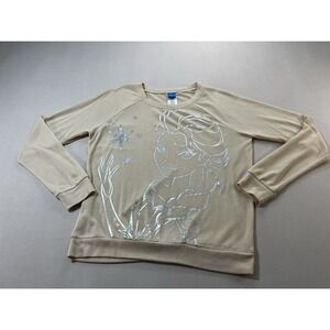 Disney Frozen Elsa Womens Long Sleeved Shirt Size Junior Medium Beige and Silver